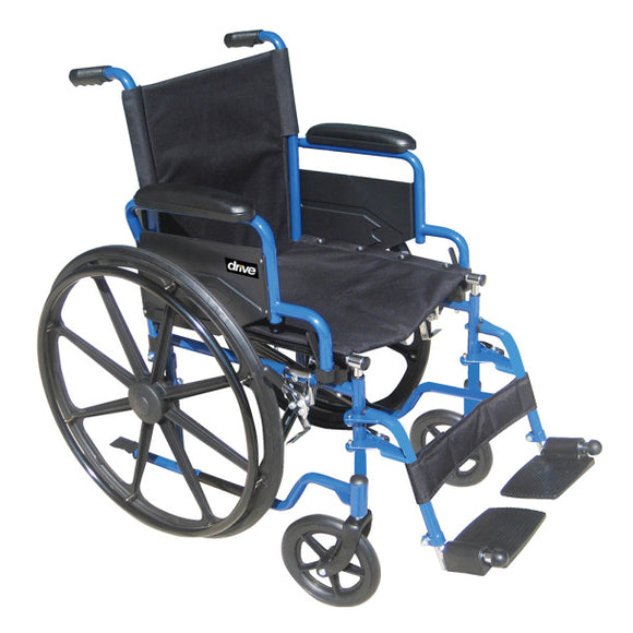 Blue Streak Wheelchair with Flip Back Desk Arms, Elevating Leg Rests, 20