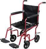 Flyweight Lightweight Transport Wheelchair with Removable Wheels, Red