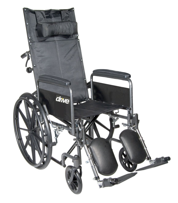 Silver Sport Reclining Wheelchair with Elevating Leg Rests, Detachable Full Arms, 20