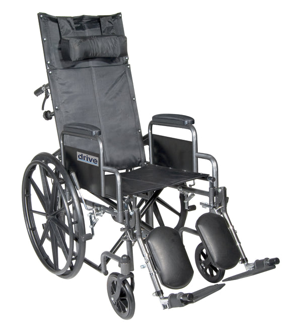 Silver Sport Reclining Wheelchair with Elevating Leg Rests, Detachable Desk Arms, 20