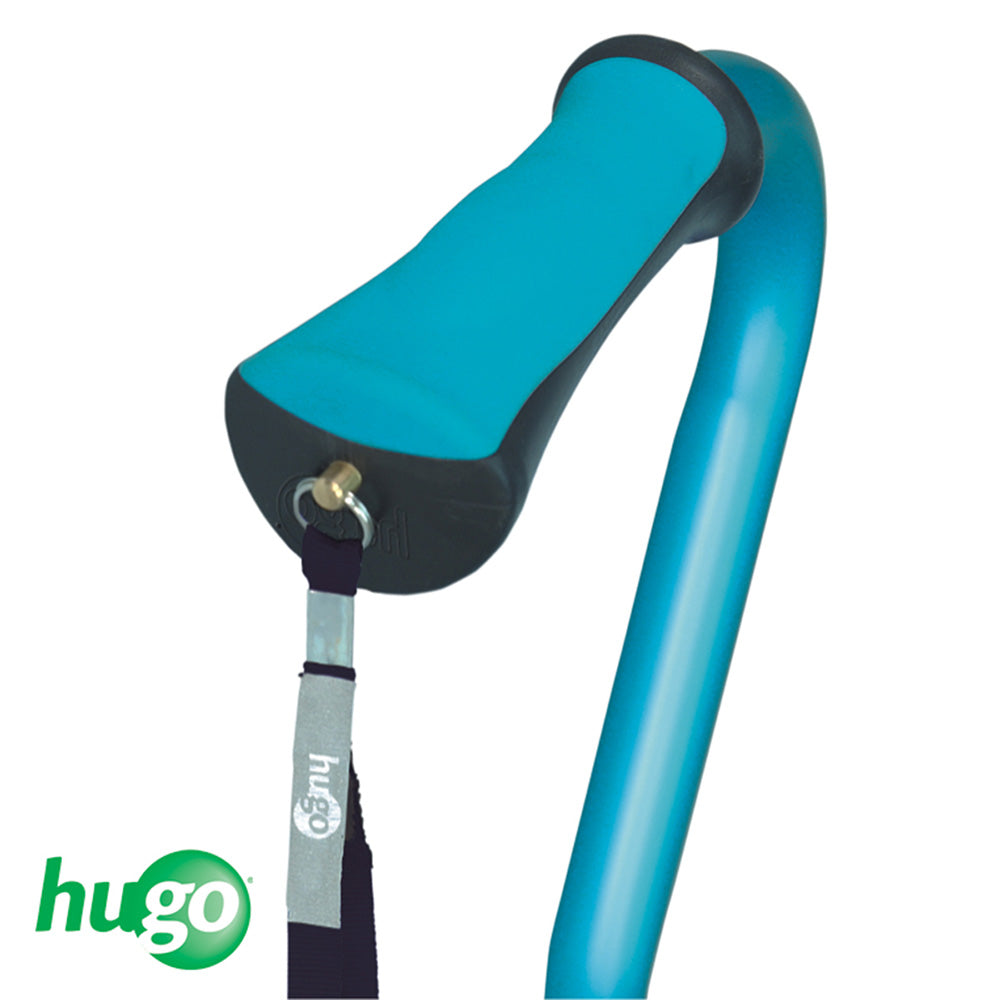 Adjustable Offset Handle Cane with Reflective Strap, Aquamarine