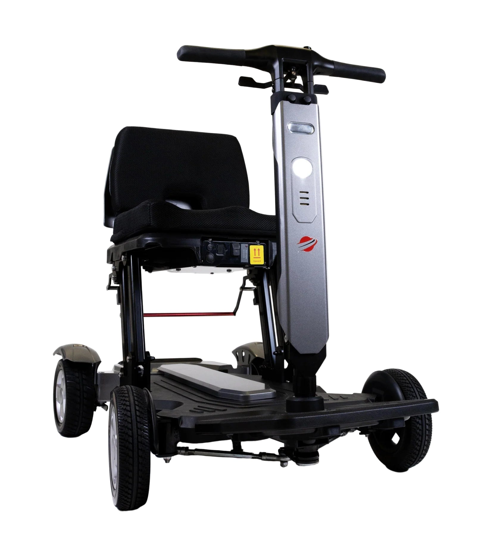 Mobility scooter with a seat on a white background