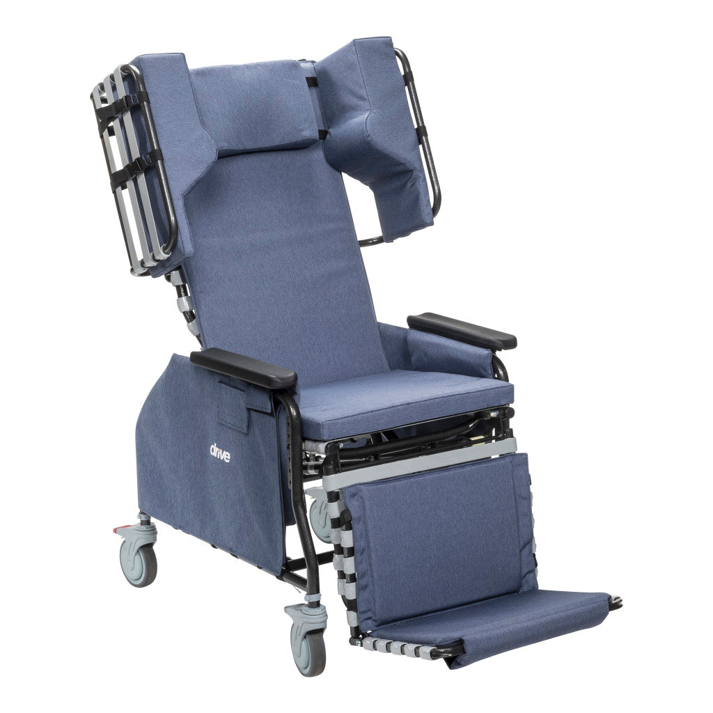 Drive Medical Rose Comfort Max tilt and recline chair with casters in blue