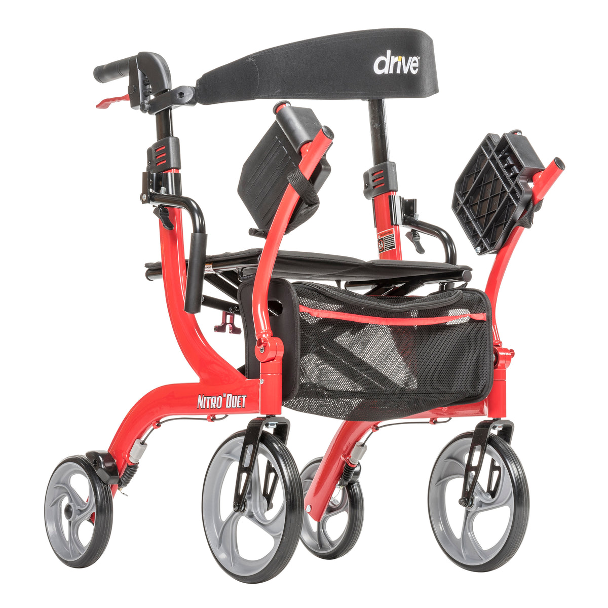 Nitro Duet Dual Function Transport Wheelchair and Rollator Rolling Walker, Red — RTL10266DT
