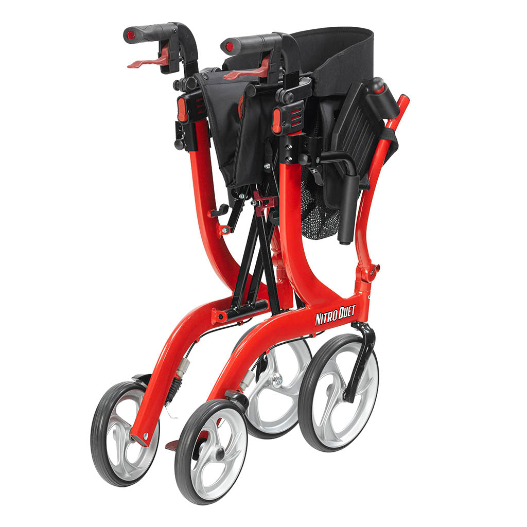 Nitro Duet Dual Function Transport Wheelchair and Rollator Rolling Walker, Red — RTL10266DT
