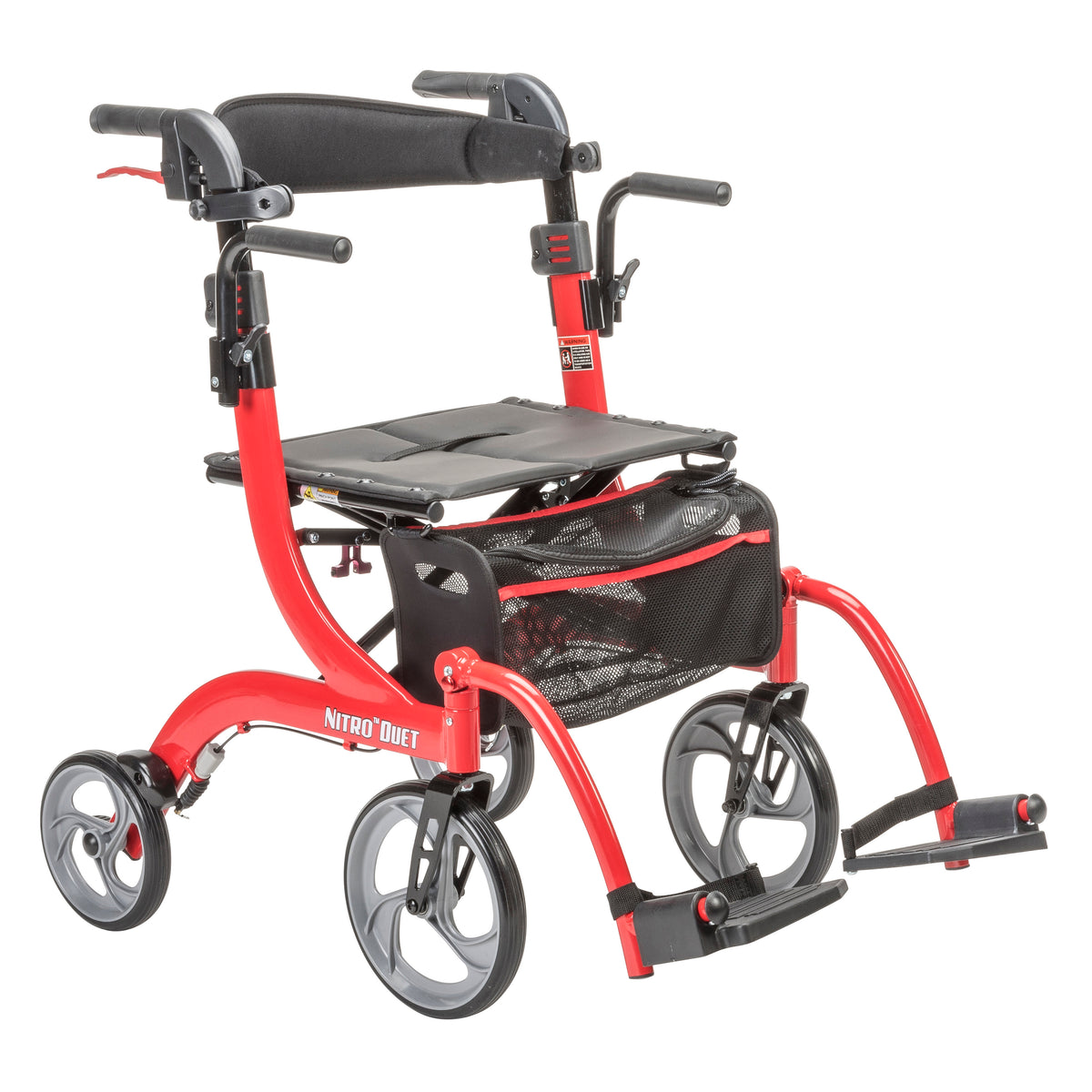 Nitro Duet Dual Function Transport Wheelchair and Rollator Rolling Walker, Red — RTL10266DT