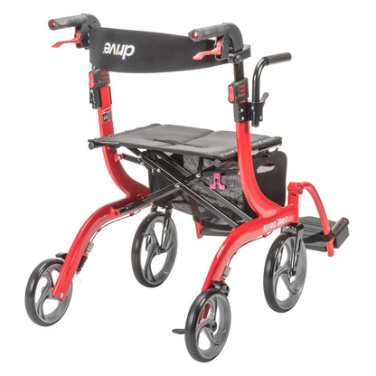 Nitro Duet Dual Function Transport Wheelchair and Rollator Rolling Walker, Red — RTL10266DT