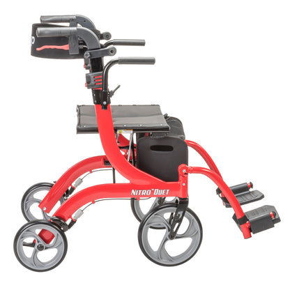 Nitro Duet Dual Function Transport Wheelchair and Rollator Rolling Walker, Red — RTL10266DT