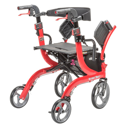 Nitro Duet Dual Function Transport Wheelchair and Rollator Rolling Walker, Red — RTL10266DT