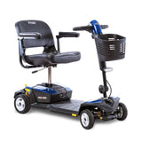 A blue coloured Pride Mobility Go-Go LX 4-wheel mobility scooter with CTS suspension