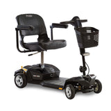 A black coloured Pride Mobility Go-Go LX 4-wheel mobility scooter with CTS suspension