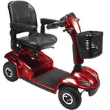 A red colored Invacare Leo 4-Wheel mobility scooter