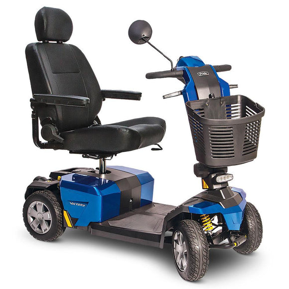 Blue coloured Pride Mobility 10 LX scooter with suspension