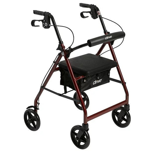 Rollator Rolling Walker with 6" Wheels, Fold Up Removable Back Support and Padded Seat, Red