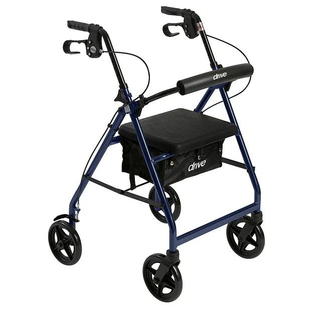 Rollator Rolling Walker with 6" Wheels, Fold Up Removable Back Support and Padded Seat, Blue