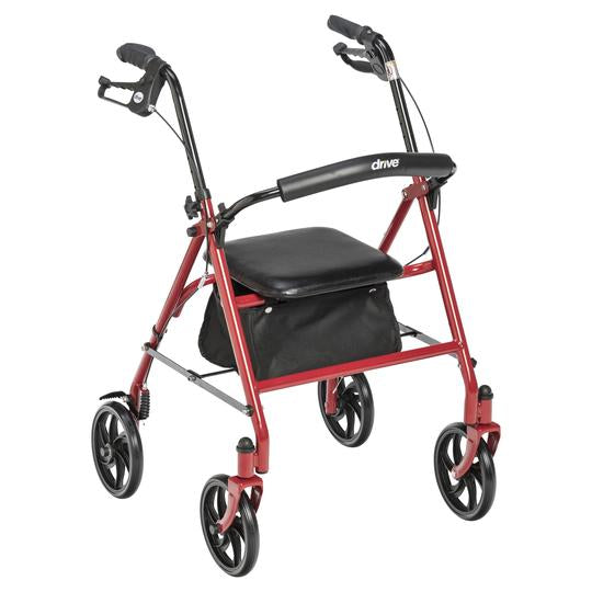 Rollator Rolling Walker with 6" Wheels, Red