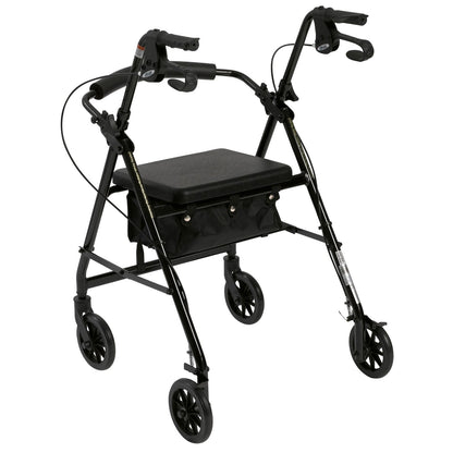 Rollator Rolling Walker with 6" Wheels, Fold Up Removable Back Support and Padded Seat, Black