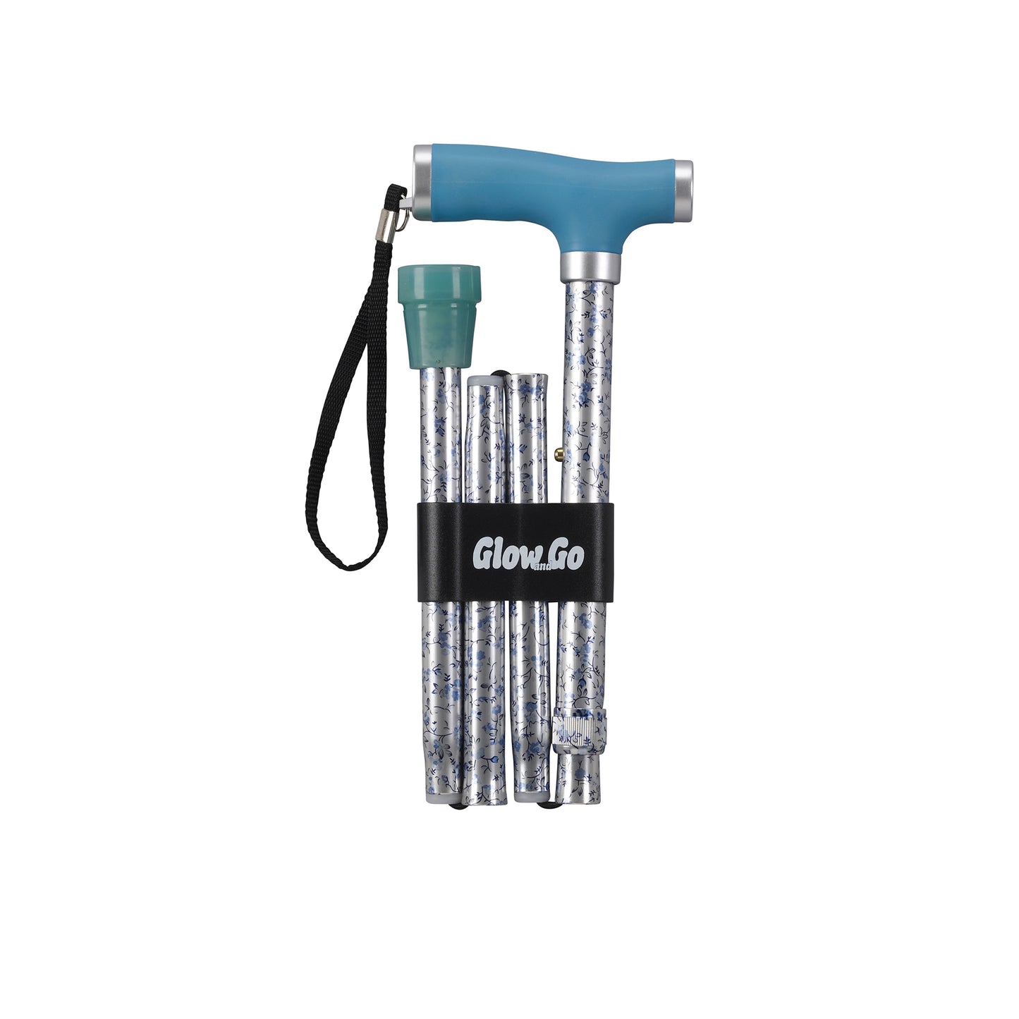 Folding Cane with Glow Gel Grip Handle, Light Blue