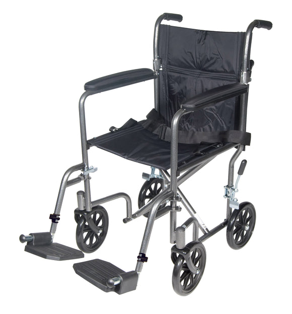 Lightweight Steel Transport Wheelchair, Fixed Full Arms, 17