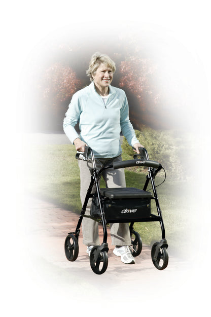 Rollator Rolling Walker with 6" Wheels, Fold Up Removable Back Support and Padded Seat, Black